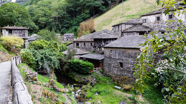 Traditional village with stone houses and slate roofs