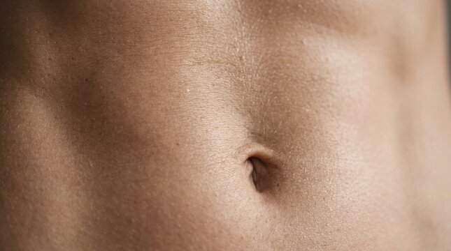 Close up view of a human abdomen showing skin texture and navel women health female health