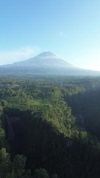 view from the mountain and waterfall drone view