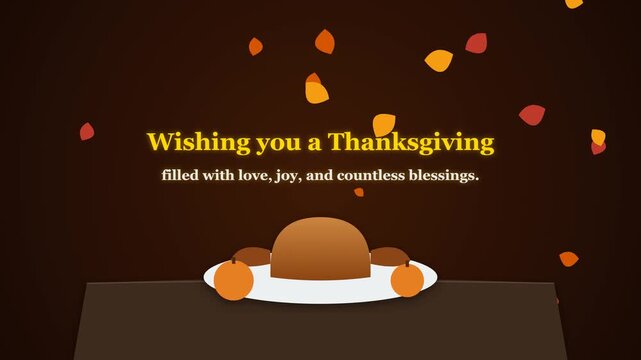 Festive Thanksgiving Celebration Greeting Featuring A Roasted Turkey Dinner And Falling Autumn Leaves