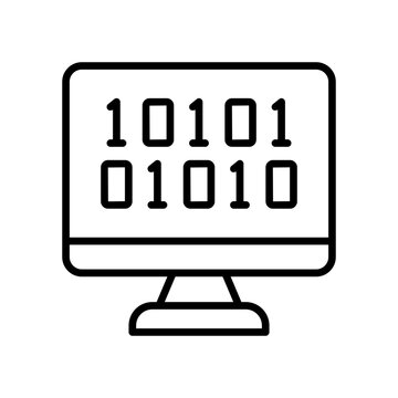 Computer monitor with binary numbers vector icon for information technology and coding education