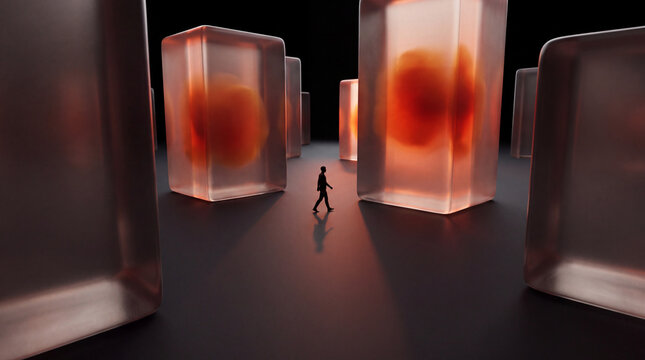 Amber 3D blocks rendered with molten nebula cores