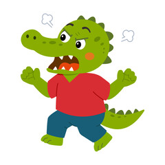 Obraz premium Frustrated crocodile shouting with clenched fists and steam clouds around its head.