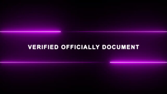 Neon Verified Officially Document Banner on Dark Background, Digital Security Certification and Verification Interface Graphic for Tech and Business