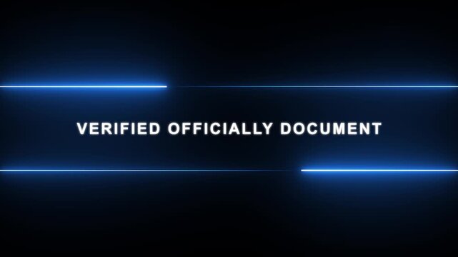Neon Verified Officially Document Banner on Dark Background, Digital Security Certification and Verification Interface Graphic for Tech and Business