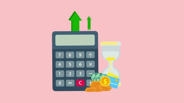 Financial Calculation Concept with Calculator, Money, Credit Card and Hourglass for Budgeting and Business Planning