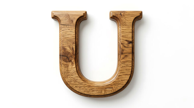 Capital Letter U Made of Textured Oak Wood Isolated on White Background
