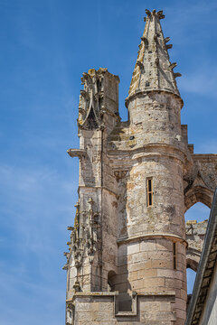 Gothic Church Saint-Martin in Saint-Martin-de-R&eacute; (XIV - XV century) is a church with high vaulted ceilings, ribbed arches, and colored glass windows. Saint Martin de Re, Charente maritime, France.