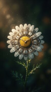 Steampunk daisy flower with clock mechanism