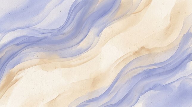 Abstract watercolor background with blue and beige waves.
