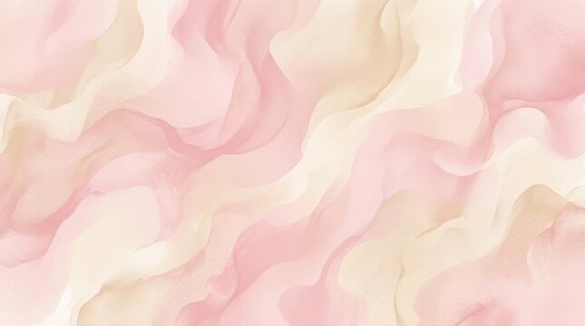 A pink and beige abstract watercolor painting with wavy lines and a gradient effect.