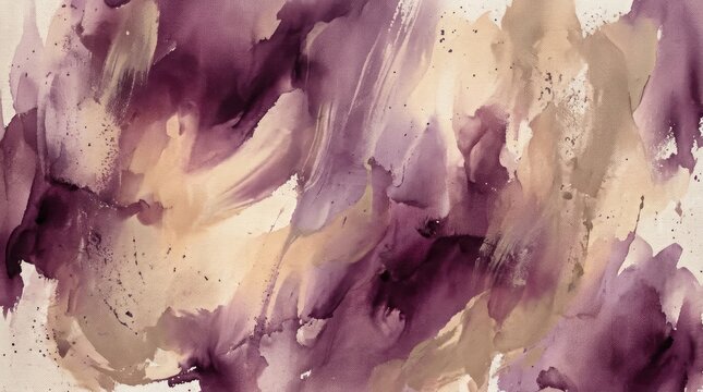 Abstract watercolor painting of a purple and beige abstract design.