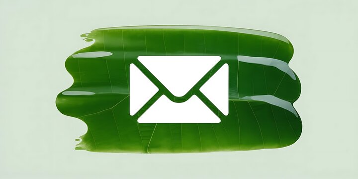 Green leaf envelope icon with white paper mail symbol on textured background