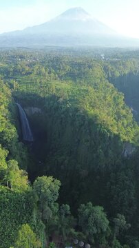 view from the mountain and waterfall drone view