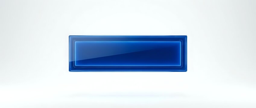 Glossy blue rectangular button with beveled edges and metallic shine, suitable for web design, user interface elements, and digital applications.