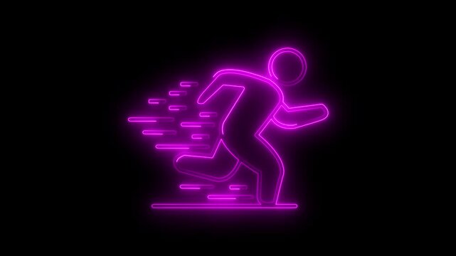 Glowing neon line runner sing. Running neon sign appear in center and disappear after some time.4k vedio