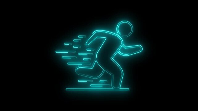 Glowing neon line runner sing. Running neon sign appear in center and disappear after some time.4k vedio