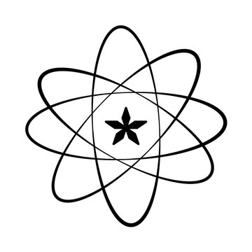 Atom Vector Icon Physics Science Nuclear Chemistry Symbol Structure Orbit Model Molecular Particle Star Black Line Art Flat Graphic Element Isolated Sign Design Template Logo Emblem Sticker
