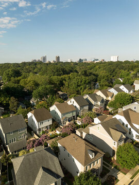 Aerial view of a new housing development with luxury homes near downtown Raleigh, North Carolina