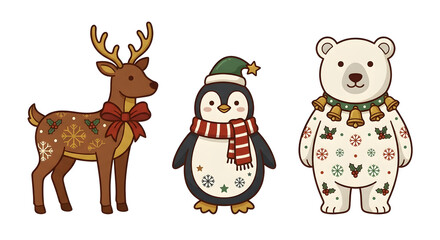 Fototapeta premium Christmas Watercolor Clipart Collection with Santa, Reindeer, Gifts, Wreaths and Holiday Decorations