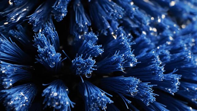Close-up of blue cleaning brush synthetic bristles.