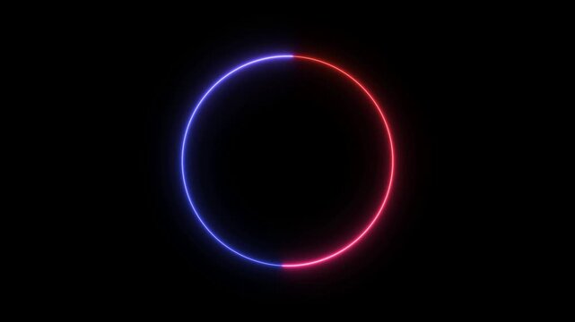 Glowing neon circle of light animation on black background. Neon light animated glowing circle loading icon. circle frame loading neon light rotation in 4k.