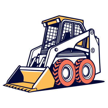 Yellow and white skid steer loader construction machinery