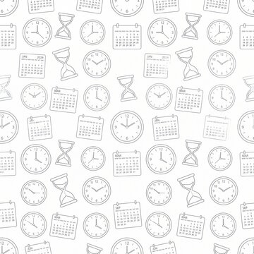 Seamless vector clock and watch pattern for backgrounds and textile design elements