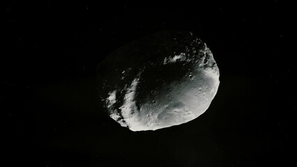 Rocky Asteroid in Deep Space Still image of an irregularly shaped asteroid in space. Visualization based on NASA/ESA data. © Christian Stangl