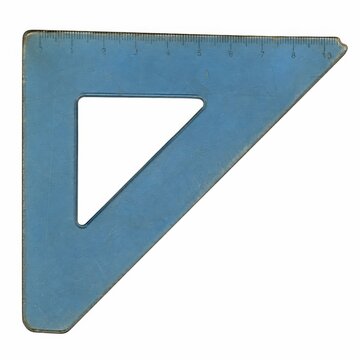 Blue drafting triangle ruler with measurement markings