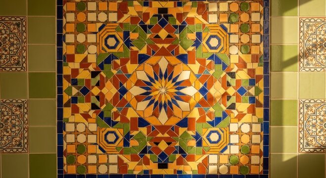 Intricate Geometric Mosaic Tile Pattern with Moroccan and Islamic Influences