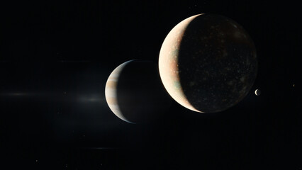 Jupiter with Europa in the Foreground Realistic still image of the gas giant Jupiter orbited by its Jovian Moons.  Visualization based on NASA/ESA data. © Christian Stangl