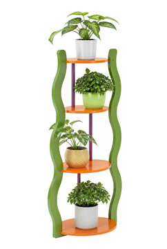Modern Green Plant Stand with Four Potted Plants 70 Characters