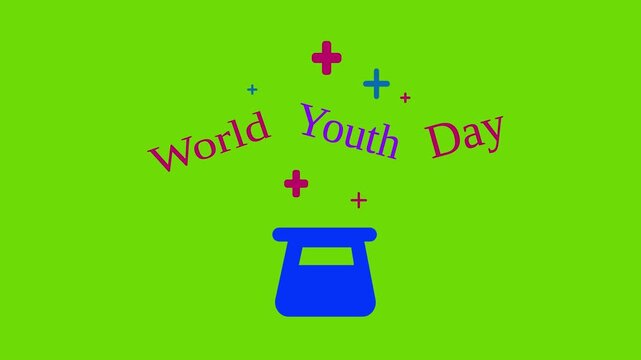 World youth day celebration animation featuring a magical blue hat