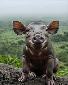 A   babirusa pig hybrid fictional species, digitally created animal,  in a galaxy rim overlook