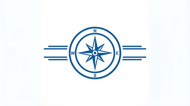 Simple blue compass icon showing cardinal directions north south east and west for navigation and travel design