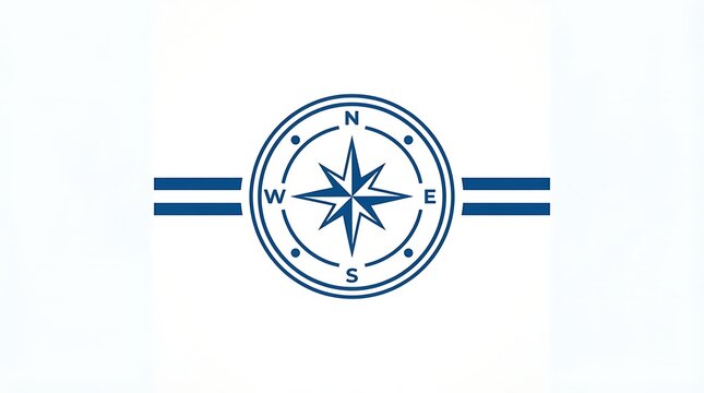 Blue and black compass rose icon with directional letters for navigation and travel design on a simple graphic