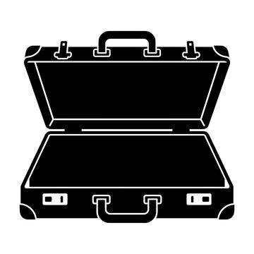 Open suitcase silhouette on white background travel accessory and luggage concept