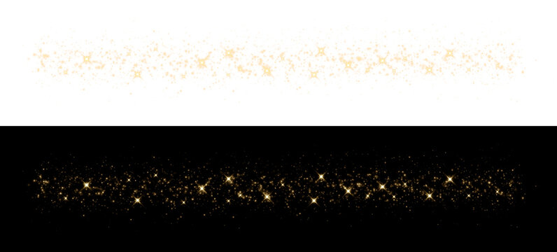 Golden Glitter Lines with Glowing Particles Isolated on Black Background