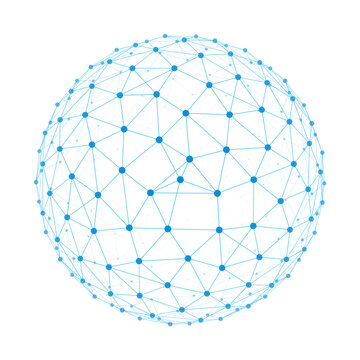 Blue Low Poly Network Sphere with Polygonal Triangles on Black Background