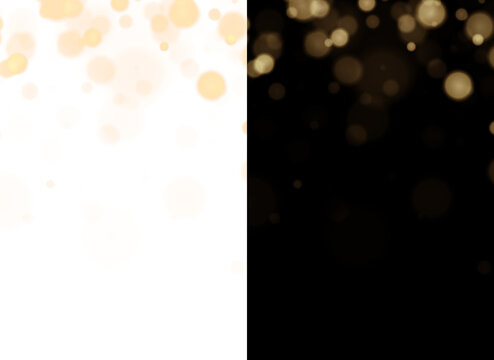Golden Bokeh Lights and Glowing Circle Particles on Black Background