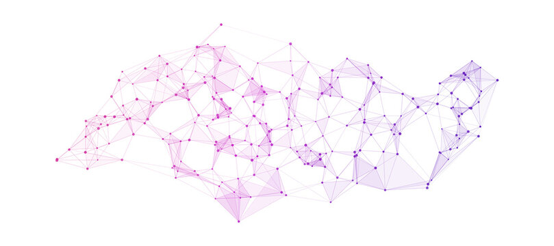 Purple and Pink Low Poly Abstract Wave with Connected Lines and Triangles