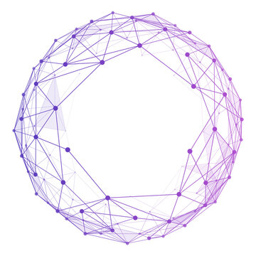 Purple Low Poly Circular Network Frame with Connected Lines and Triangles