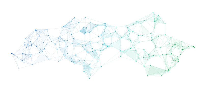 Blue and Green Low Poly Abstract Wave with Connected Lines and Triangles