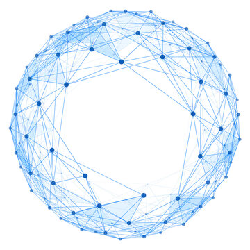 Blue Low Poly Circular Network Frame with Connected Lines and Triangles