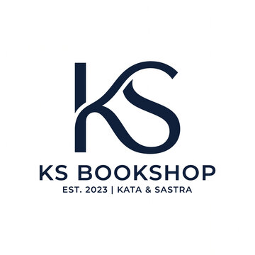 A dark blue stylized KS monogram logo for KS Bookshop established in 2023 with 'Kata & Sastra' text on a white background.