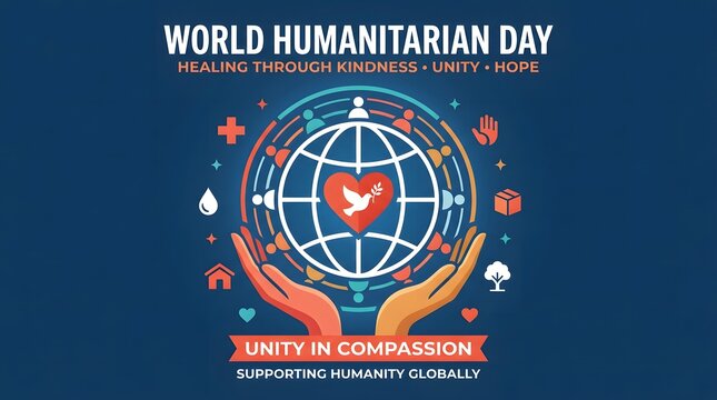 World humanitarian day illustration featuring a globe held by hands