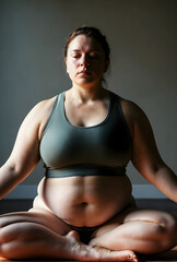 Fototapeta premium Plus size woman meditating in lotus position, body positivity and mental wellness concept, self care and mindfulness practice