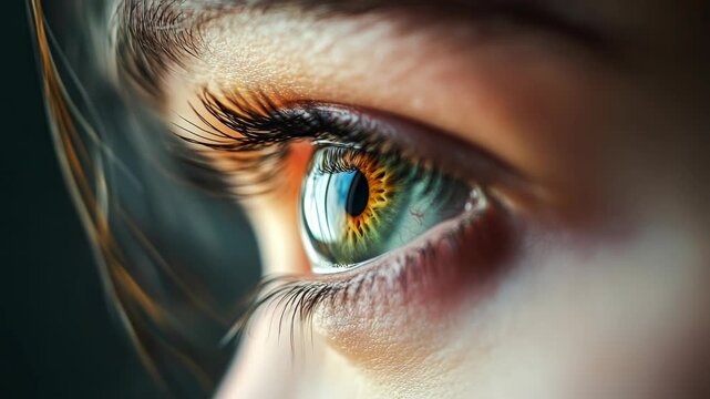 Close-up of a human eye, showcasing the detailed textures and iris colors.