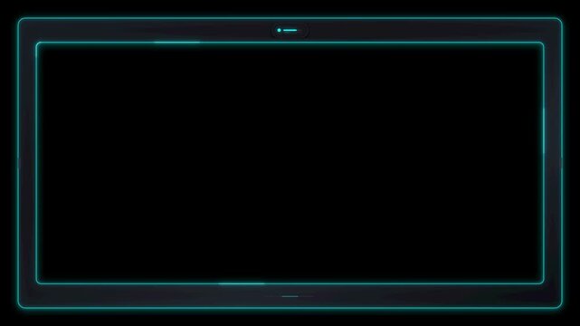 Digital tablet frame with glowing neon cyberpunk border overlay for tech presentations